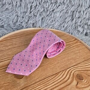Meeting Street Silk Tie Men OS Pink Blue White Polka Dot Hand Made Classic 3.25"